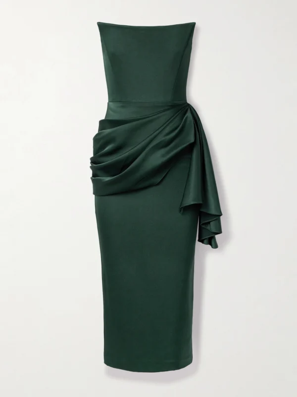 Alex Perry Strapless Draped Satin-crepe Midi Dress