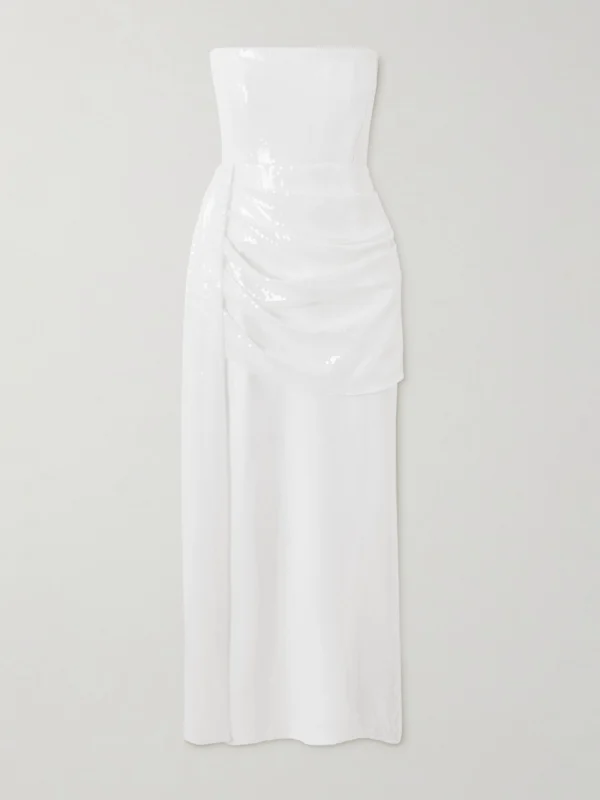 Alex Perry Strapless Draped Sequined Mesh Midi Dress