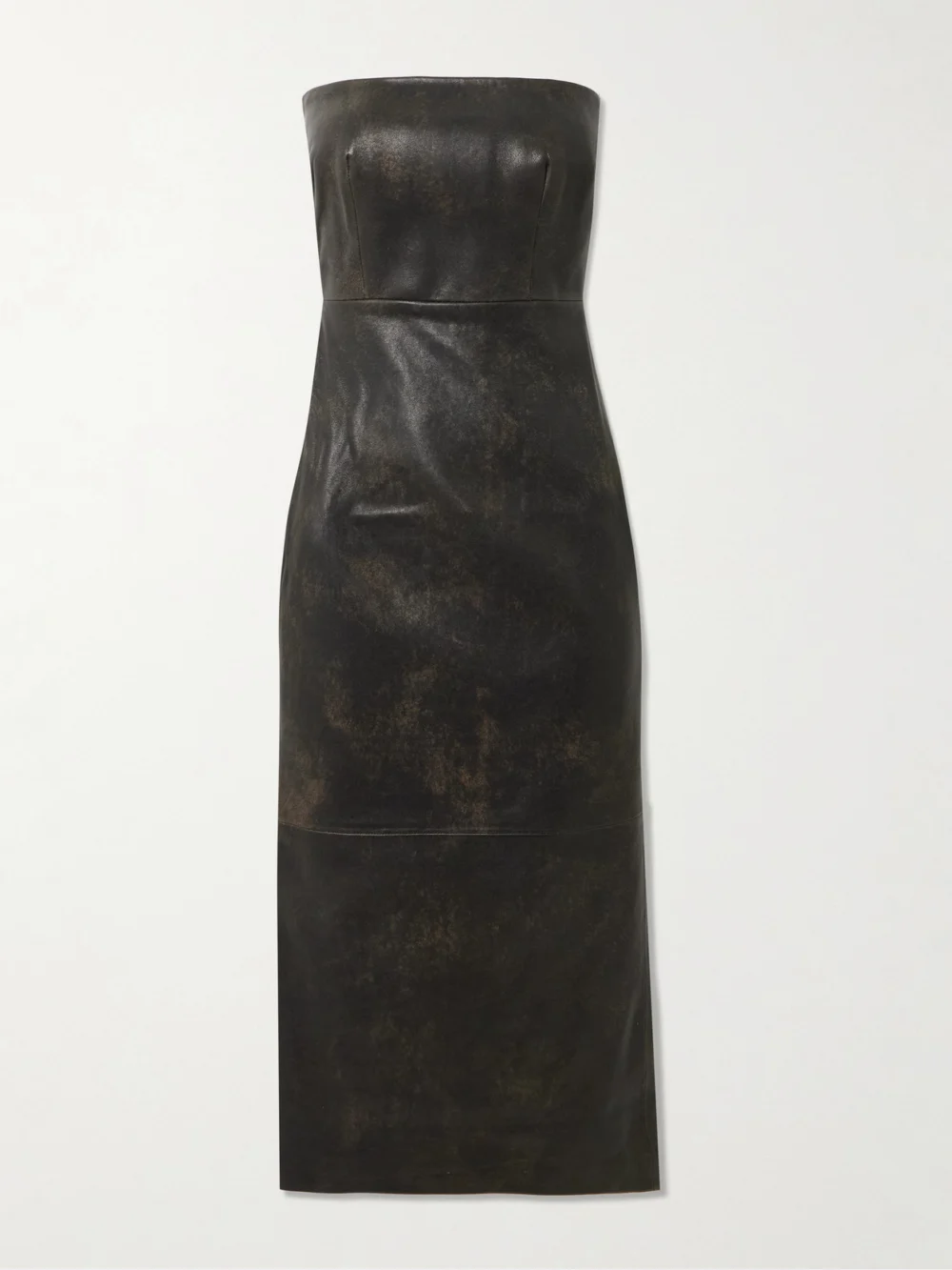 Alex Perry Strapless Leather Midi Dress in dark brown