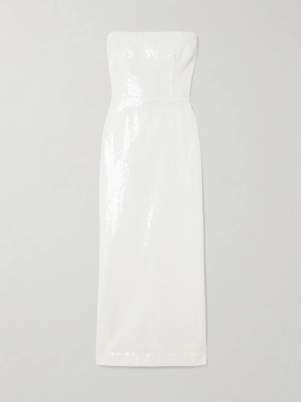 Alex Perry Strapless Sequined Crepe Midi Dress in white