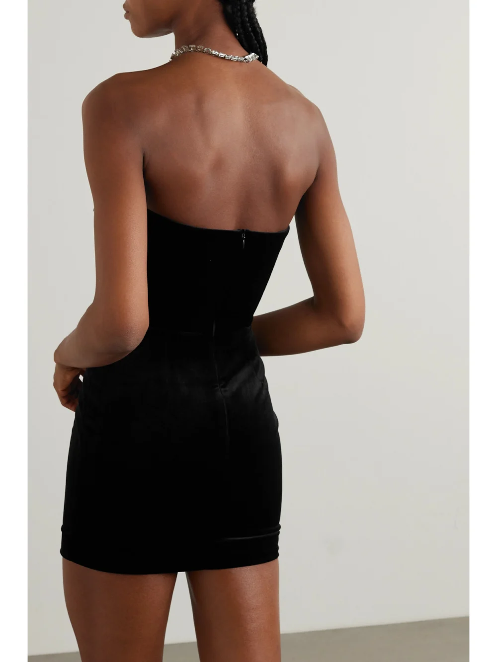 Back view of the Alex Perry Strapless Stretch-velvet Mini Dress