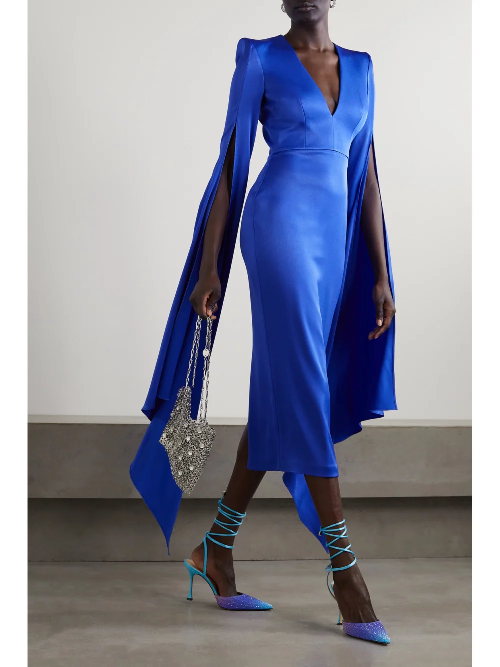 Alex Perry Vander Cape-effect Satin-crepe Midi Dress, worn by a model