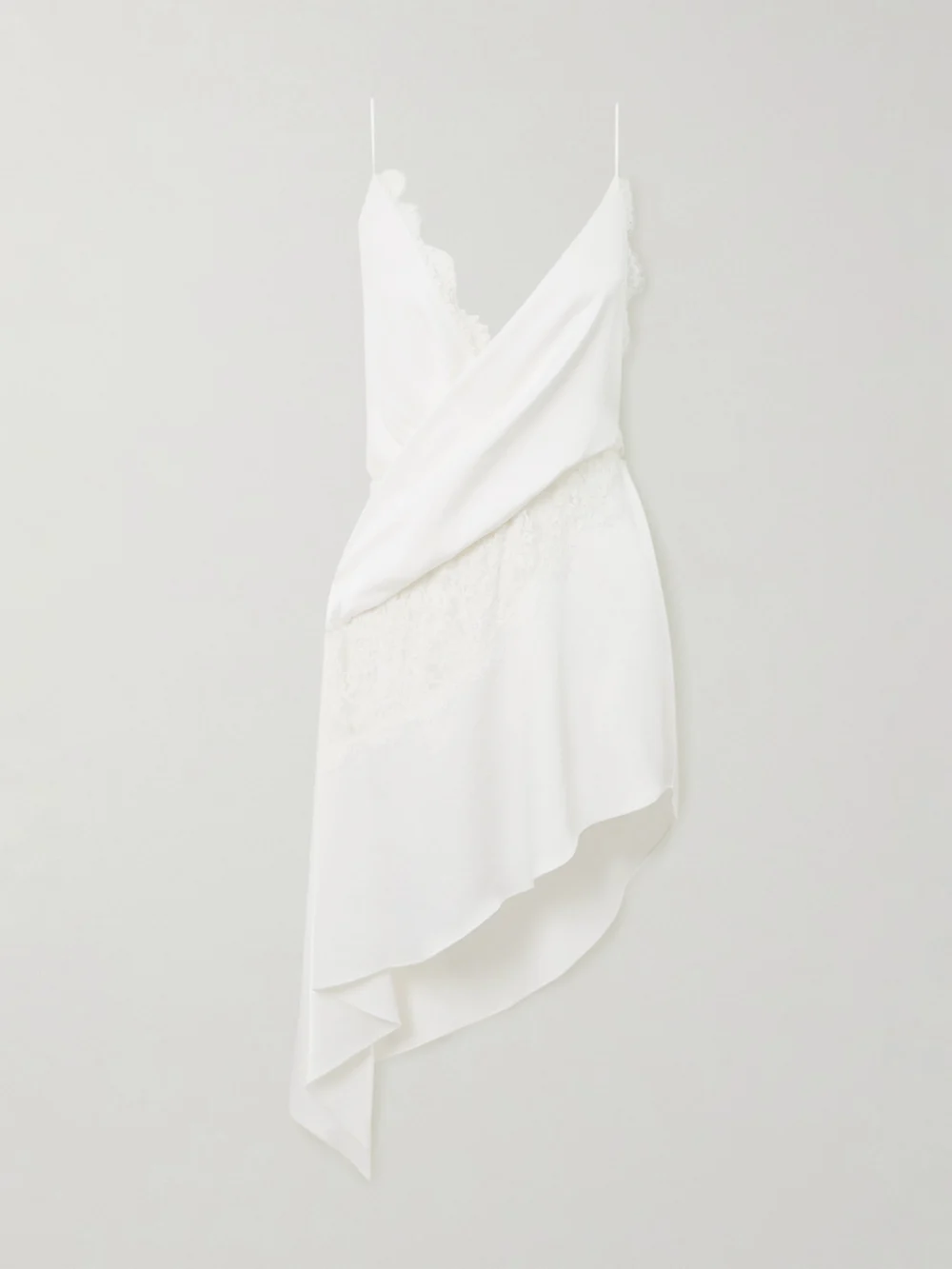Alex Perry Wrap-effect Lace-trimmed Draped Satin-crepe Dress in white