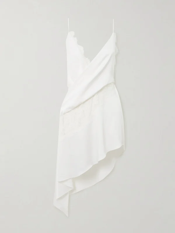 Alex Perry Wrap-effect Lace-trimmed Draped Satin-crepe Dress