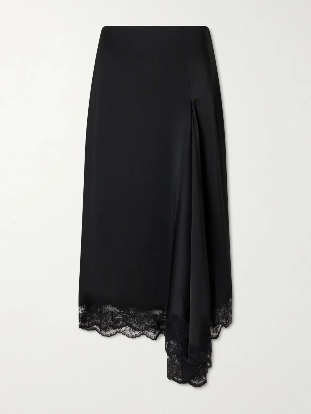 Alexander McQueen Asymmetric Draped Lace-trimmed Crepe Midi Skirt in black