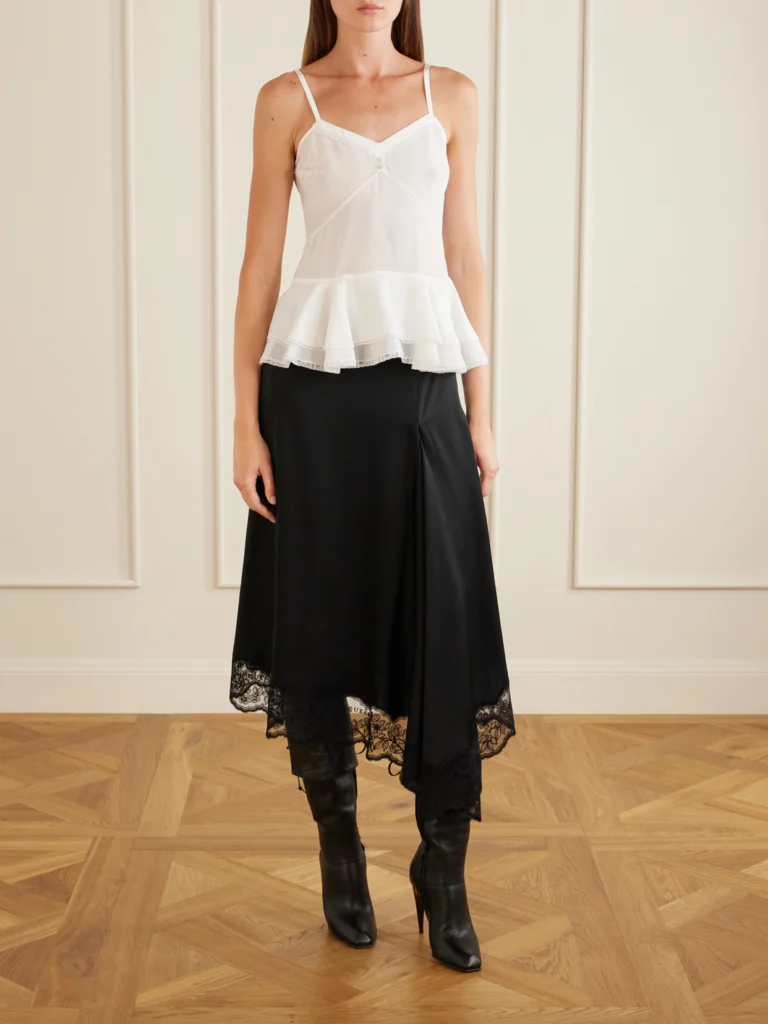 Alexander McQueen Asymmetric Draped Lace-trimmed Crepe Midi Skirt