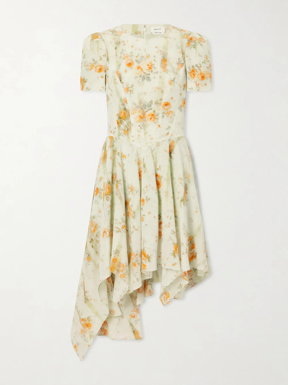 Alexander McQueen Asymmetric Floral-print Silk-crepe De Chine Mini Dress in mint