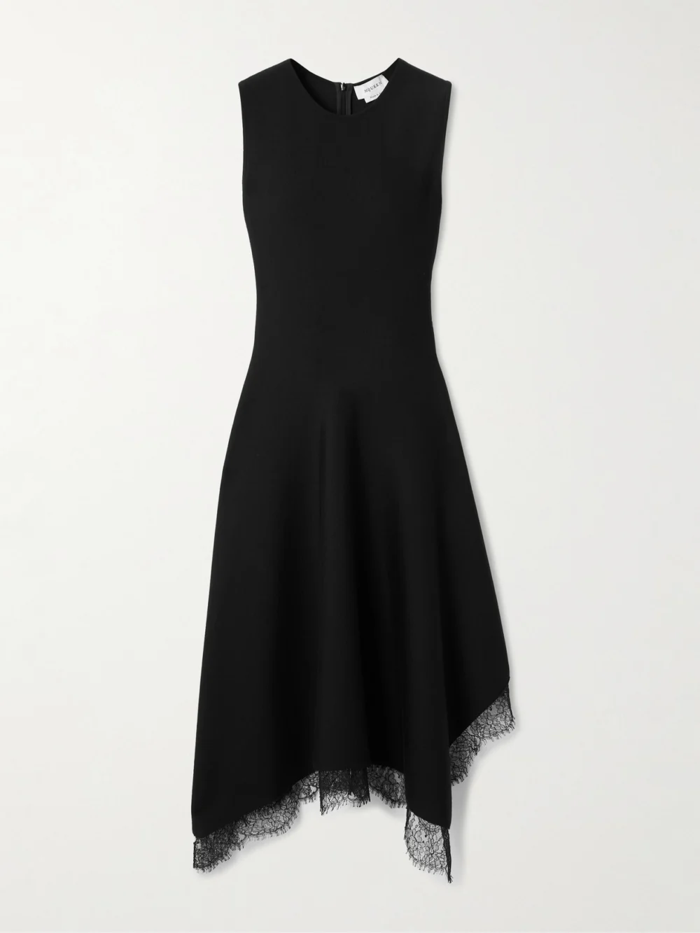Alexander McQueen Asymmetric Lace-trimmed Woven Midi Dress in black