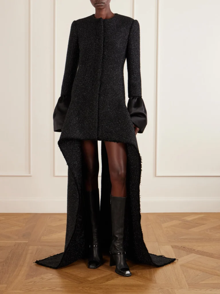 Alexander McQueen Asymmetric Satin-trimmed Metallic Long Coat