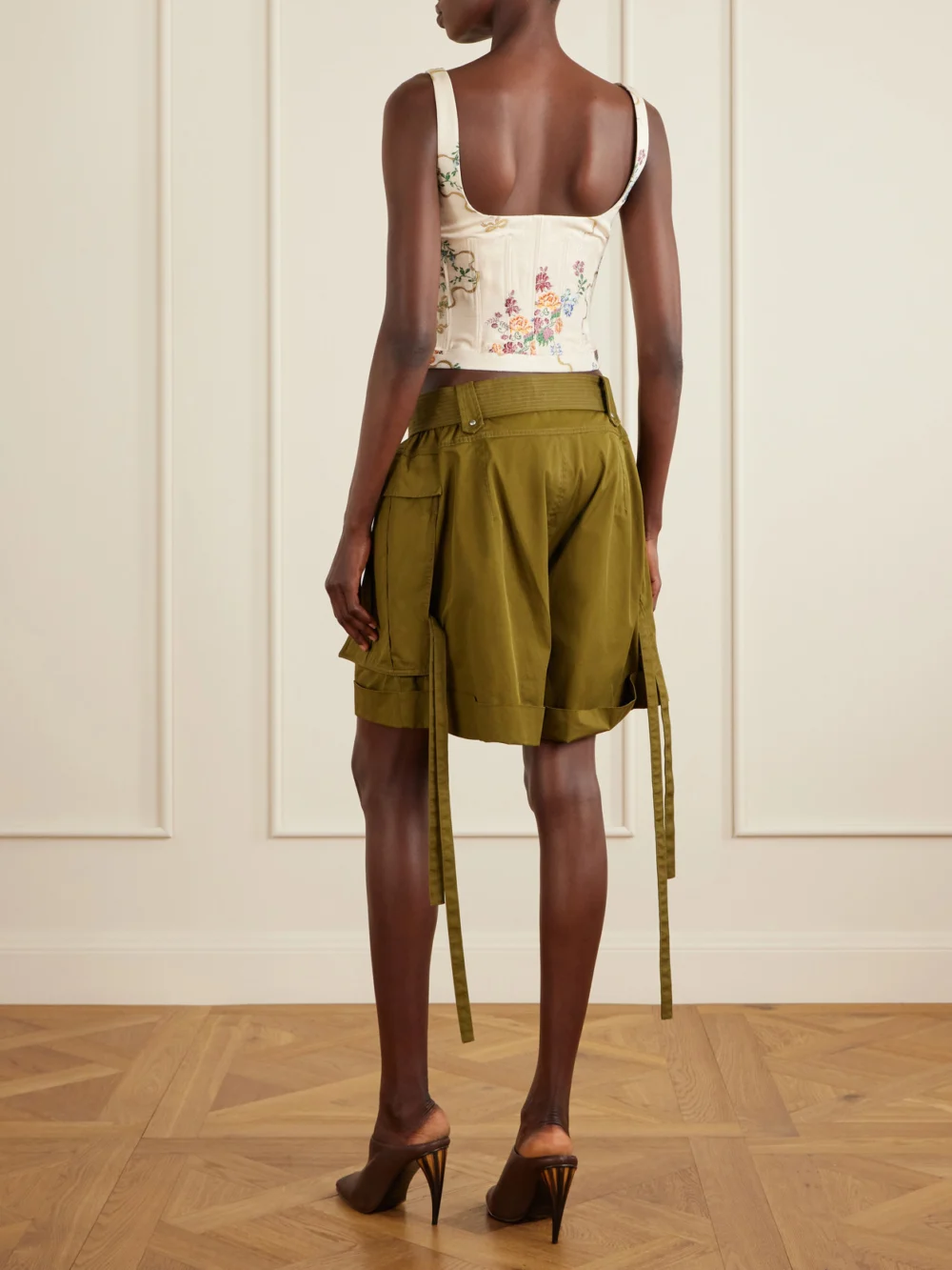 Back view of the Alexander McQueen Belted Cotton-twill Shorts
