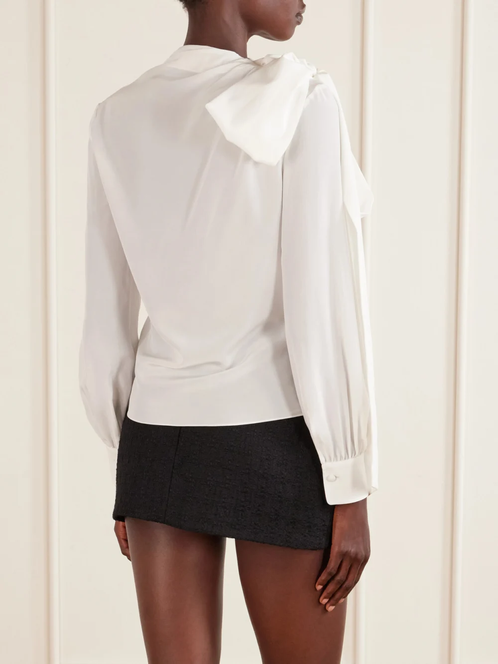 Back view of the Alexander McQueen Bow-detail Draped Silk-crepe De Chine Shirt