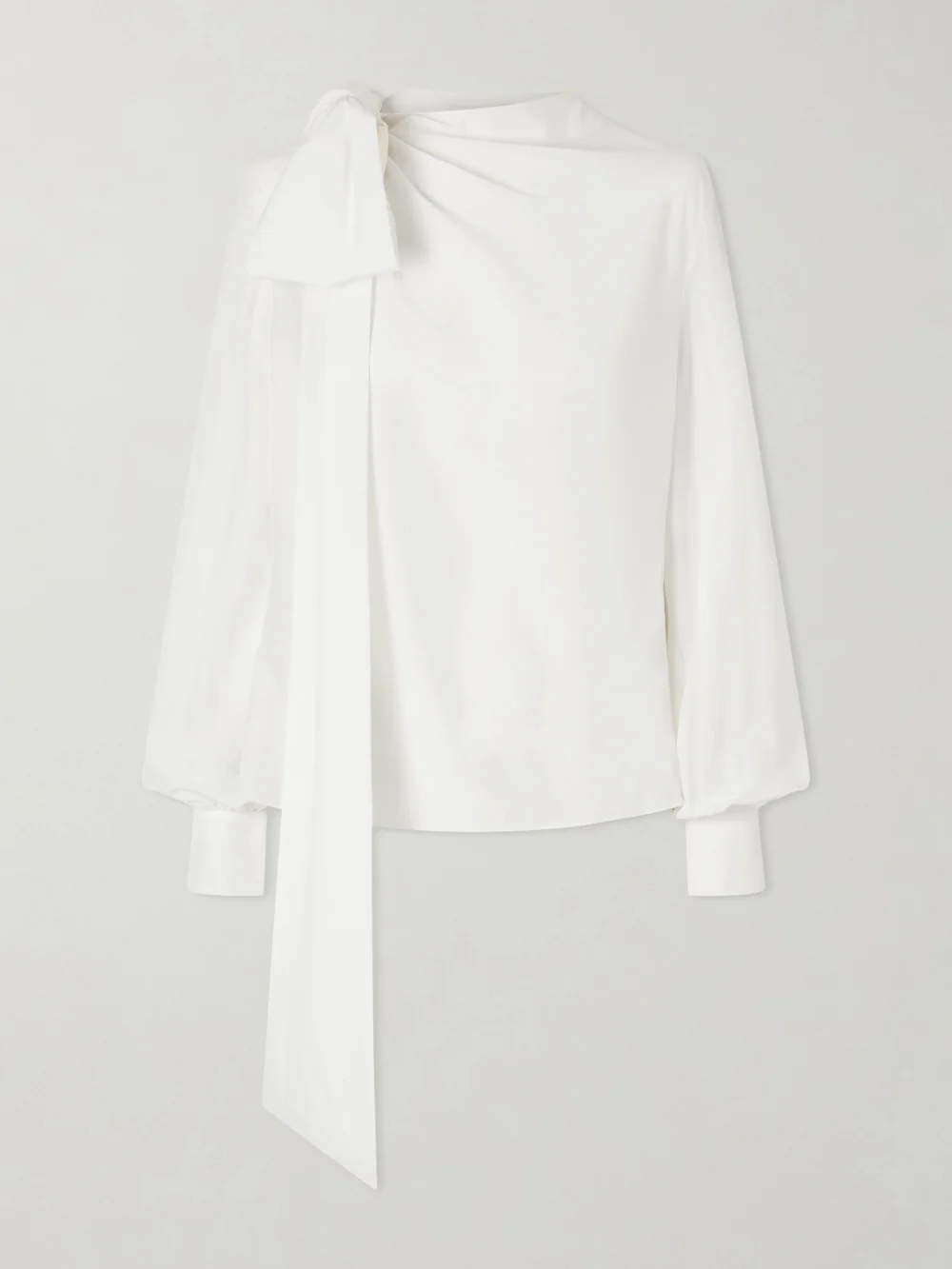 Alexander McQueen Bow-detail Draped Silk-crepe De Chine Shirt in white
