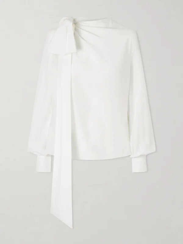 Alexander McQueen Bow-detail Draped Silk-crepe De Chine Shirt