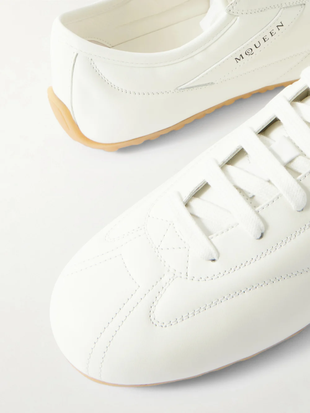 Close-up detail of the Alexander McQueen Boxe Leather Sneakers