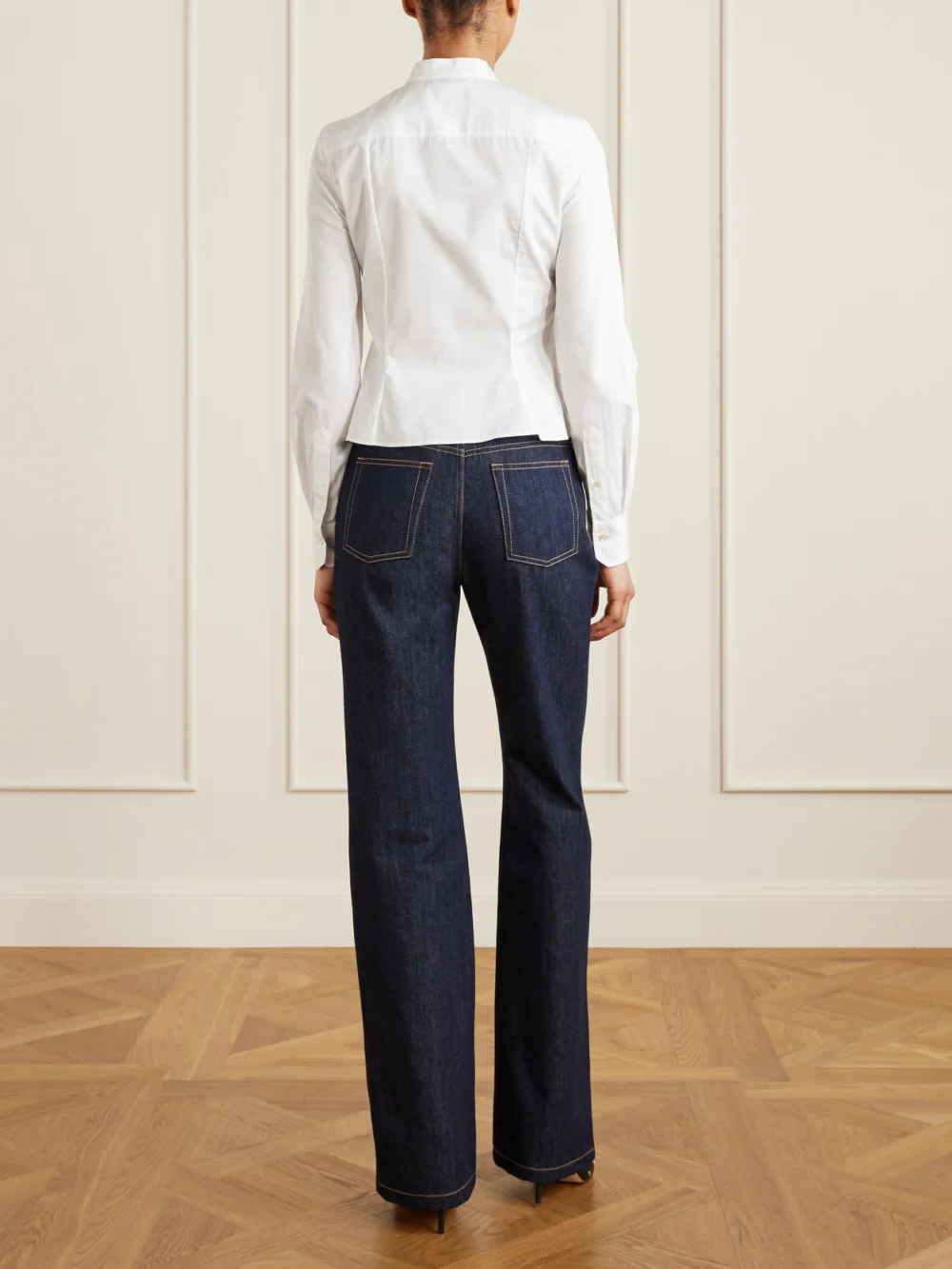 Back view of the Alexander McQueen Cropped Pleated Cotton-poplin Peplum Blouse