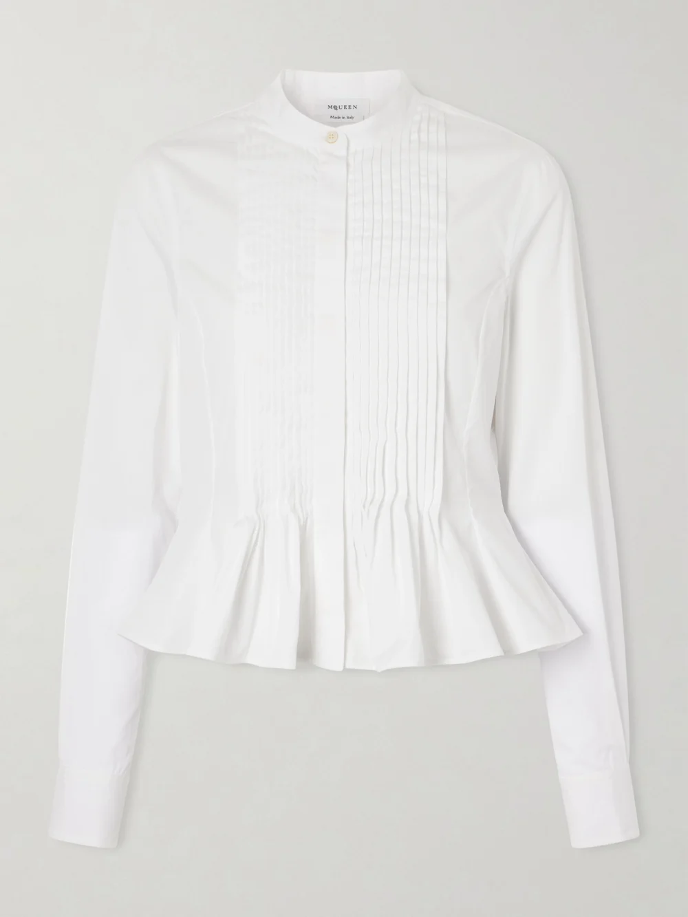 Alexander McQueen Cropped Pleated Cotton-poplin Peplum Blouse in white
