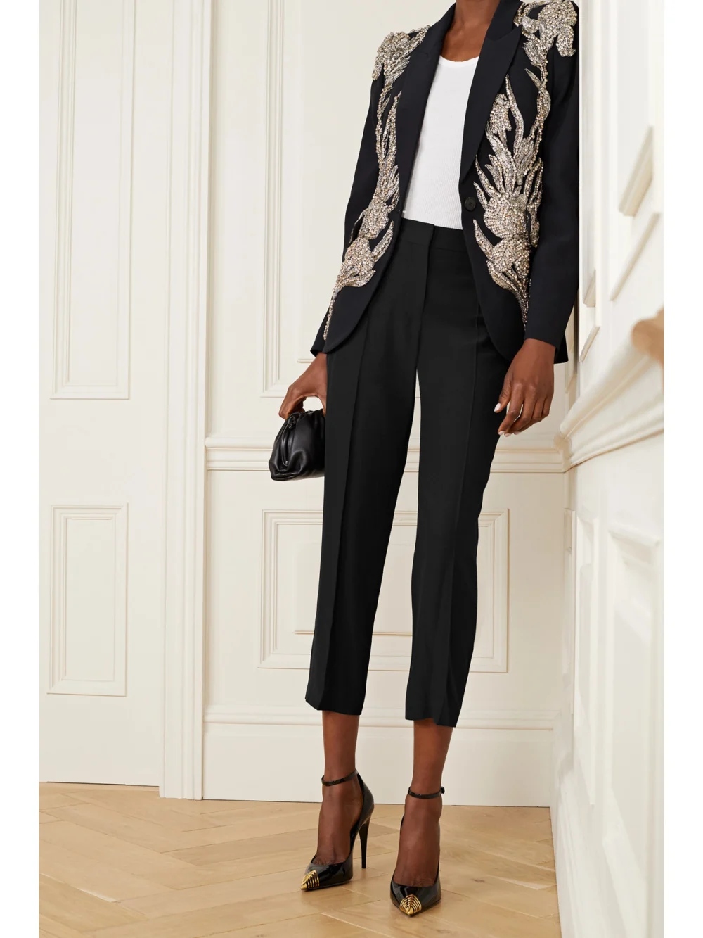 Alexander McQueen Cropped Woven Straight-leg Pants, worn by a model