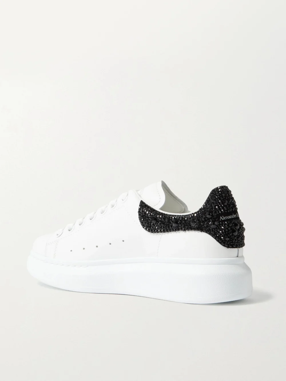Back view of the Alexander McQueen Crystal-embellished Leather Exaggerated-sole Sneakers