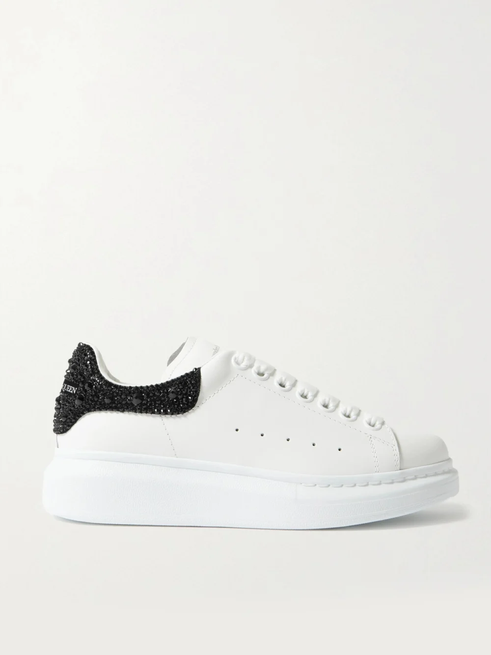 Alexander McQueen Crystal-embellished Leather Exaggerated-sole Sneakers in white