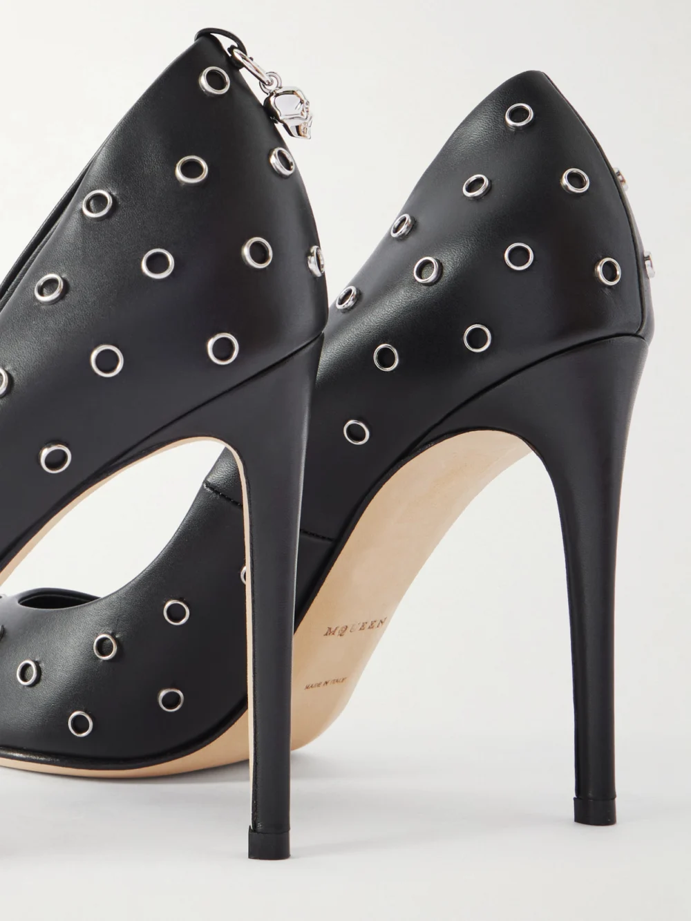 Close-up detail of the Alexander McQueen Embellished Leather Pumps