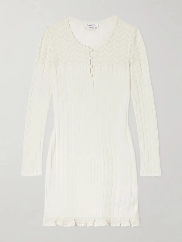 Alexander McQueen Embroidered Ribbed-knit Dress