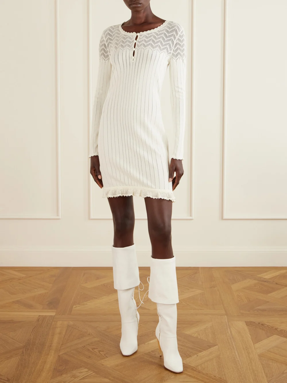 Alexander McQueen Embroidered Ribbed-knit Dress, worn by a model