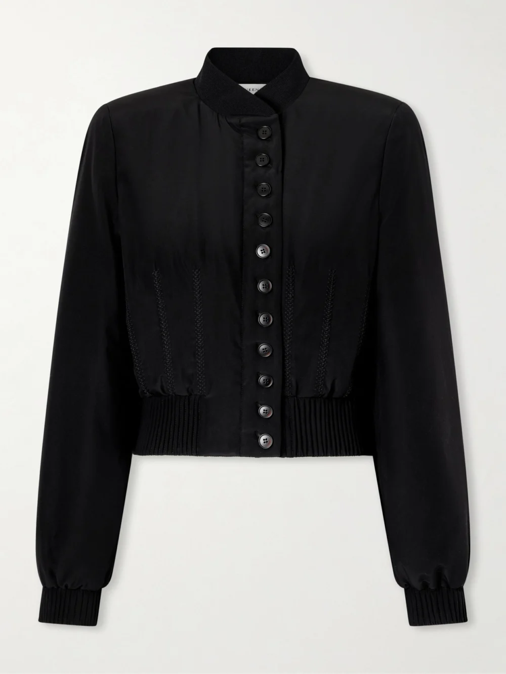 Alexander McQueen Embroidered Silk Crepe De Chine Bomber Jacket in black