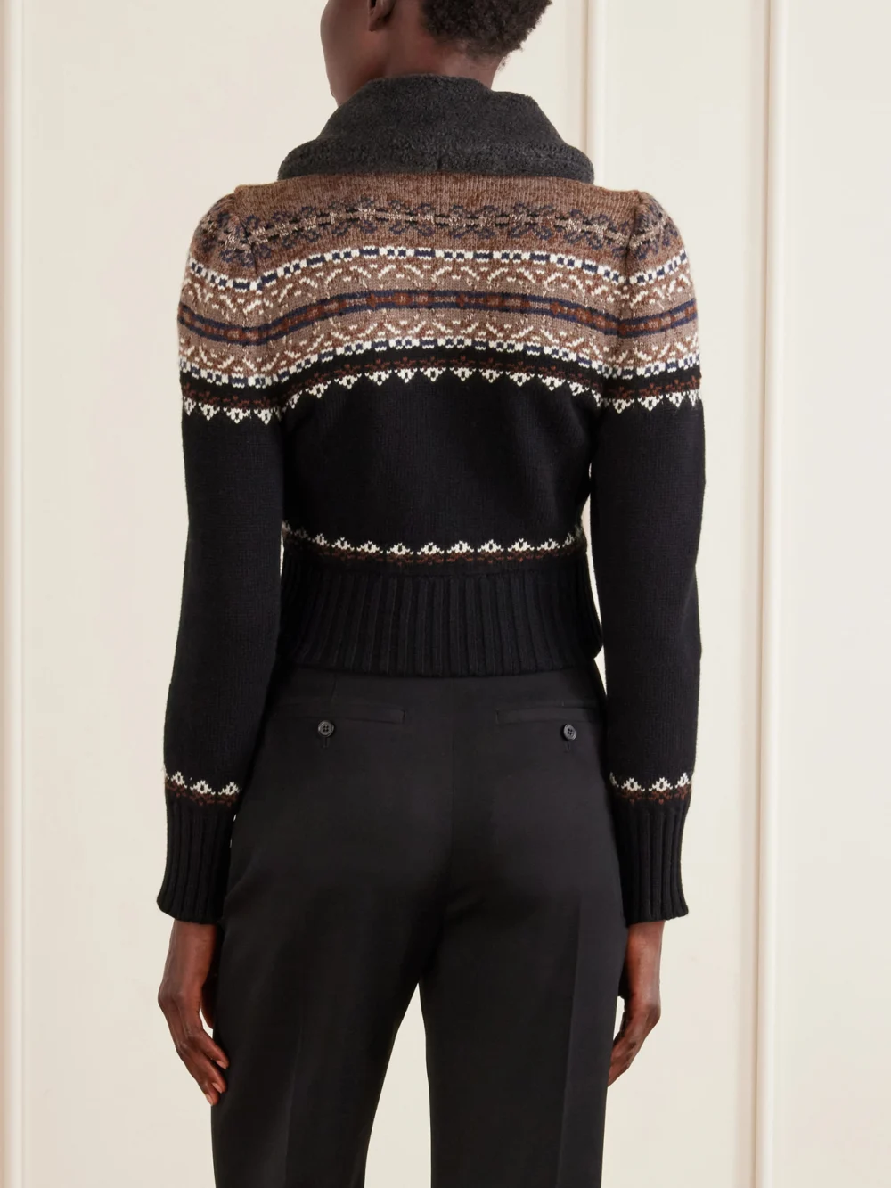 Back view of the Alexander McQueen Fair Isle Wool Zip-up Cardigan