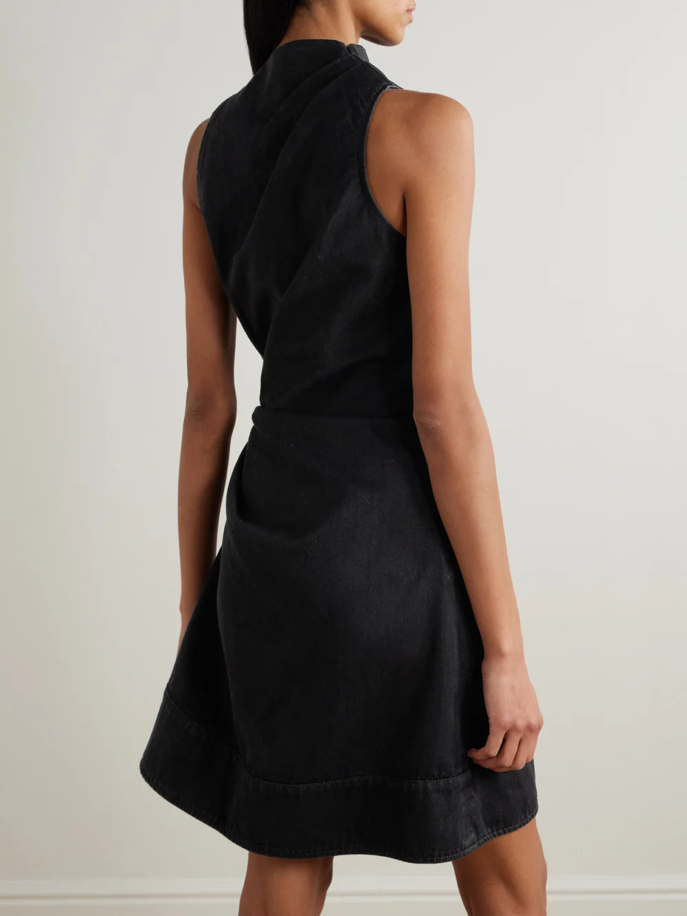 Back view of the Alexander McQueen Gathered Denim Mini Dress