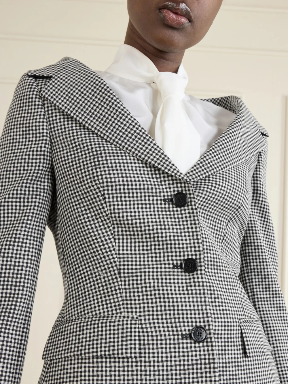 Close-up detail of the Alexander McQueen Gingham Wool Jacket