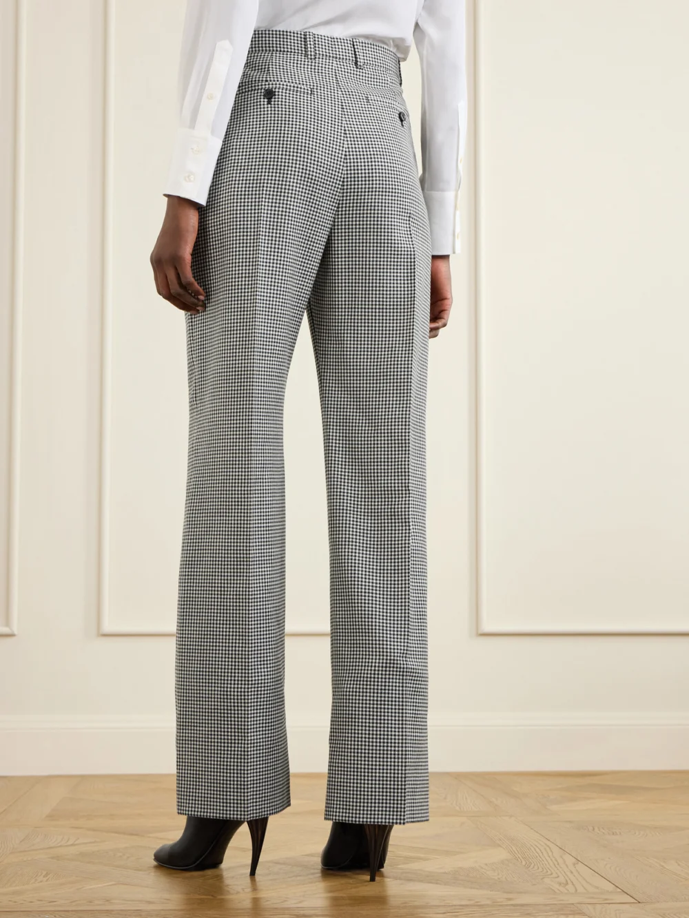 Back view of the Alexander McQueen Gingham Wool Straight-leg Pants