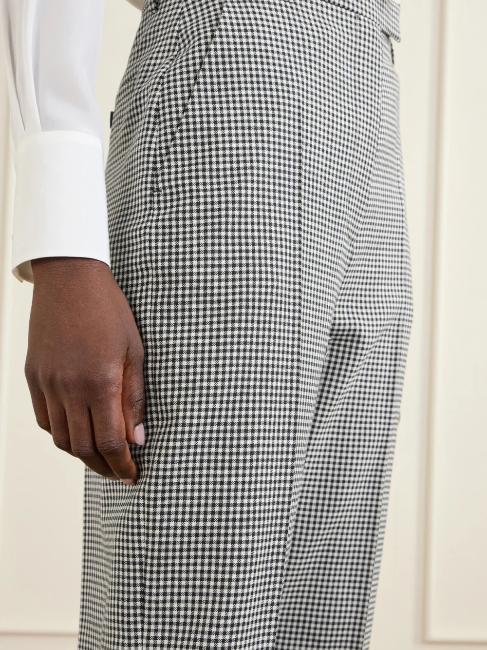 Close-up detail of the Alexander McQueen Gingham Wool Straight-leg Pants