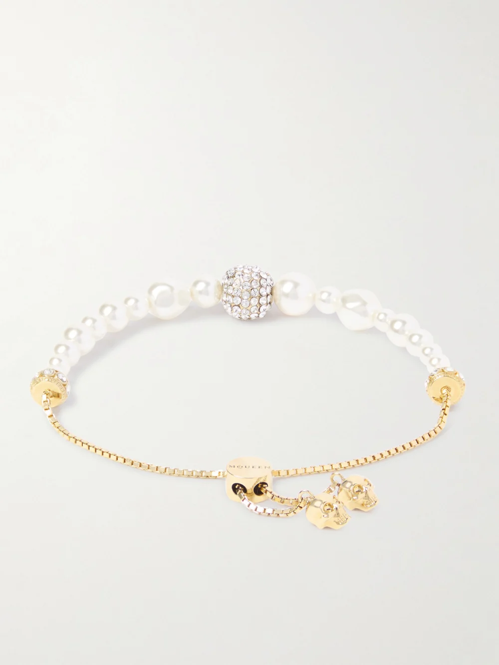 Back view of the Alexander McQueen Gold-tone, Crystal and Pearl-like Bracelet