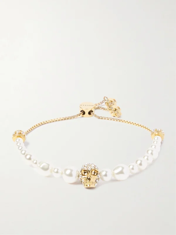 Alexander McQueen Gold-tone, Crystal and Pearl-like Bracelet