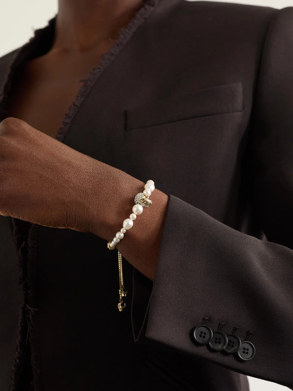 Alexander McQueen Gold-tone, Crystal and Pearl-like Bracelet, styled view