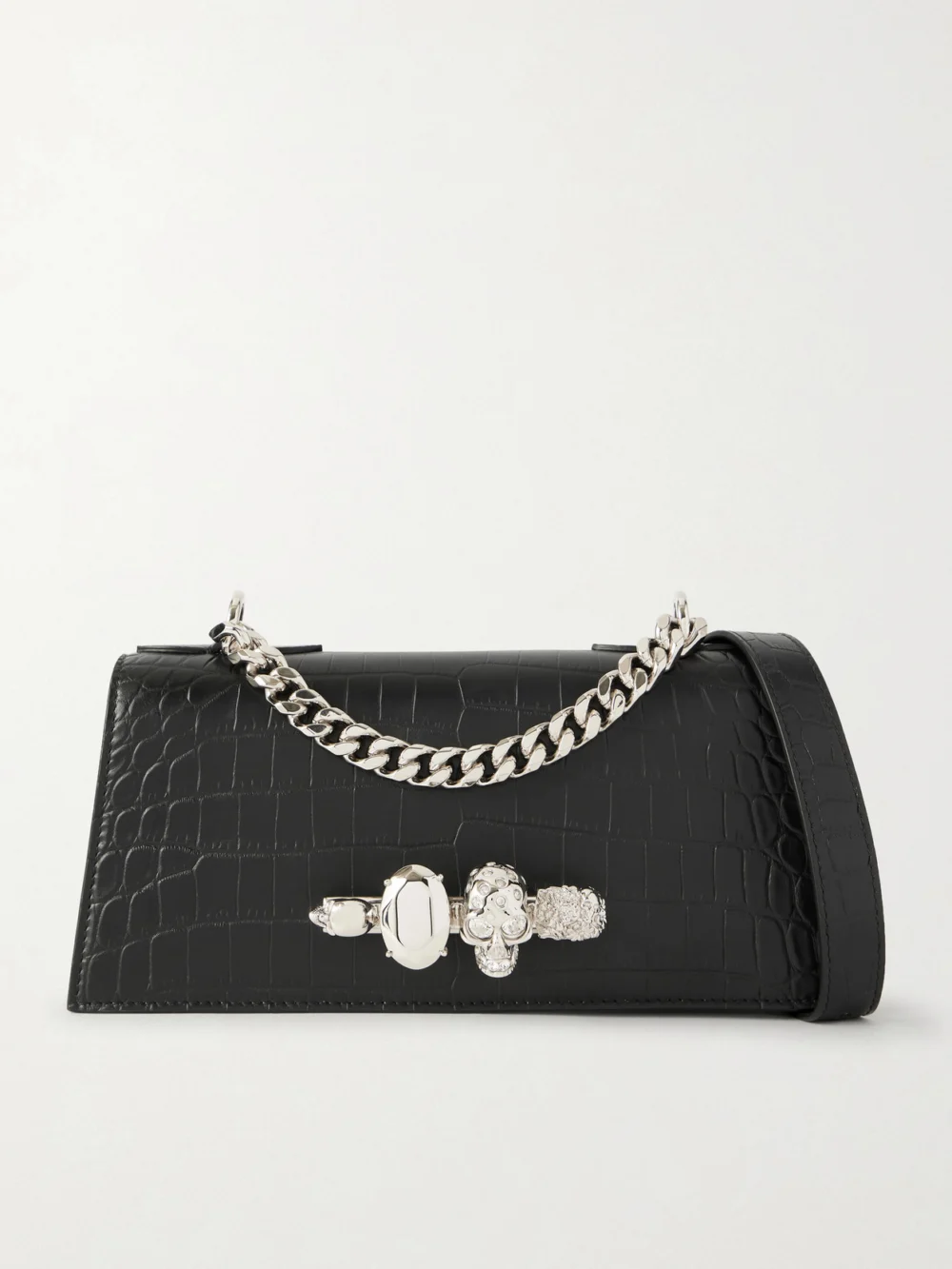 Alexander McQueen Jeweled Satchel Mini Embellished Croc-effect Leather Shoulder Bag in black