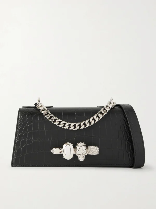 Alexander McQueen Jeweled Satchel Mini Embellished Croc-effect Leather Shoulder Bag