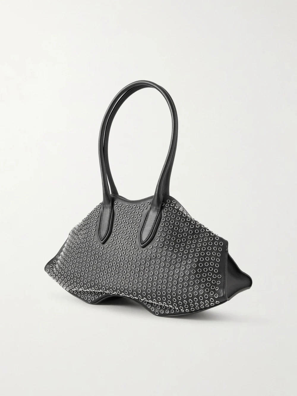 Back view of the Alexander McQueen Manta Eyelet-embellished Leather Shoulder Bag
