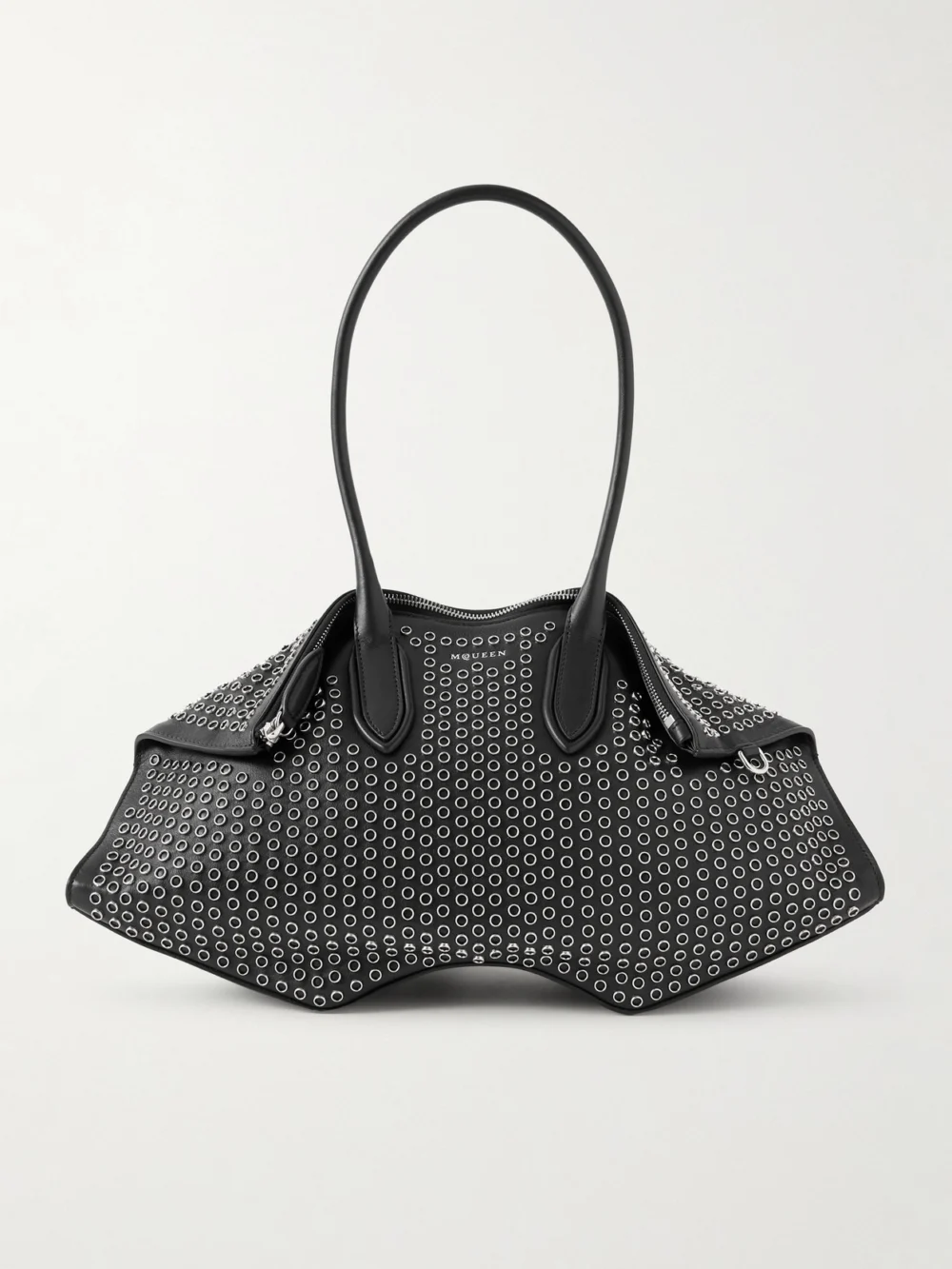 Alexander McQueen Manta Eyelet-embellished Leather Shoulder Bag in black