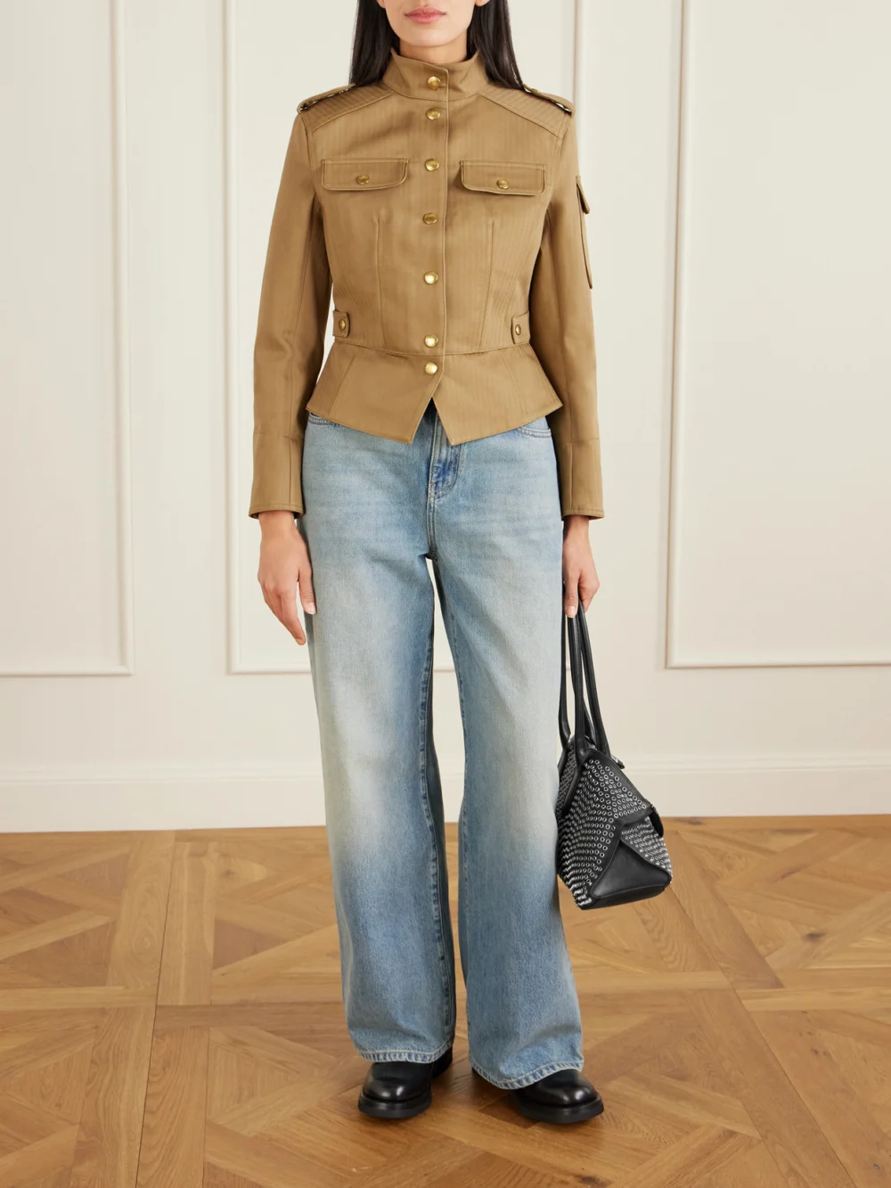 Alexander McQueen Manta Eyelet-embellished Leather Shoulder Bag, styled view