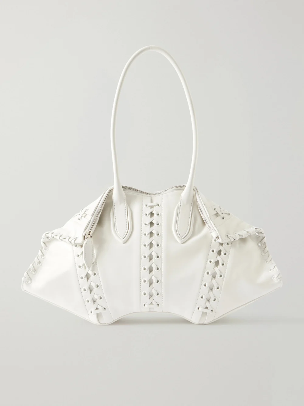 Alexander McQueen Manta Tie-detailed Leather Shoulder Bag in white
