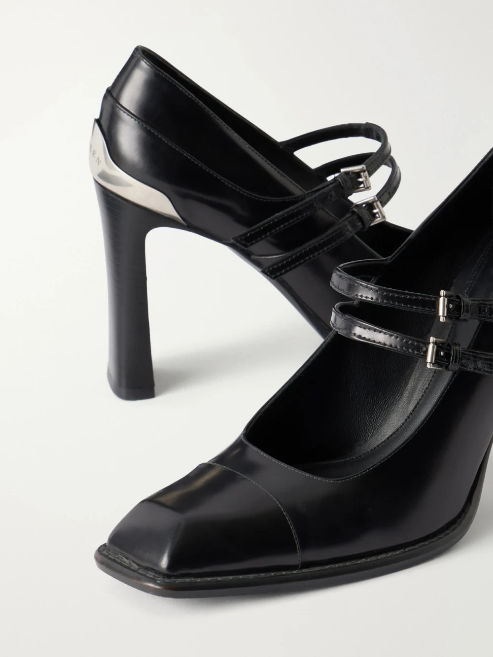 Close-up detail of the Alexander McQueen Niko Leather Mary Jane Pumps