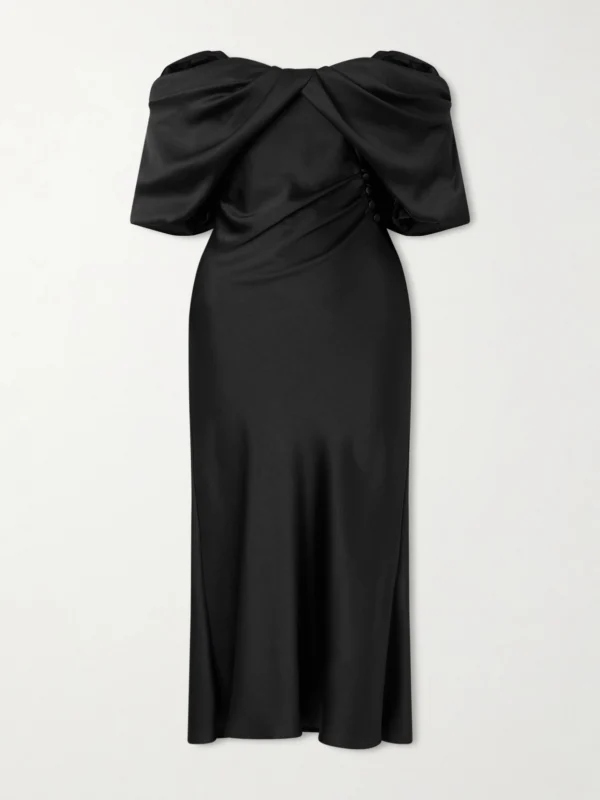 Alexander McQueen Off-the-shoulder Draped Satin Midi Dress