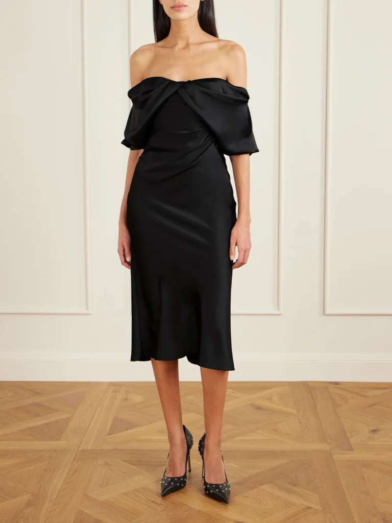 Alexander McQueen Off-the-shoulder Draped Satin Midi Dress