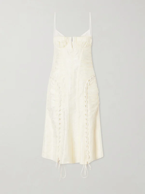 Alexander McQueen Pleated Paneled Satin Brocade Midi Dress
