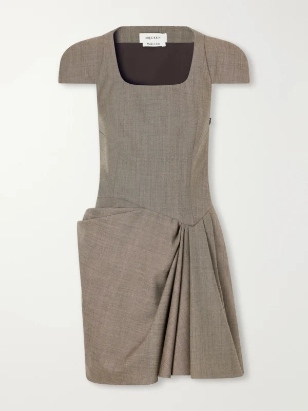 Alexander McQueen Pleated Wool-grisaille Mini Dress