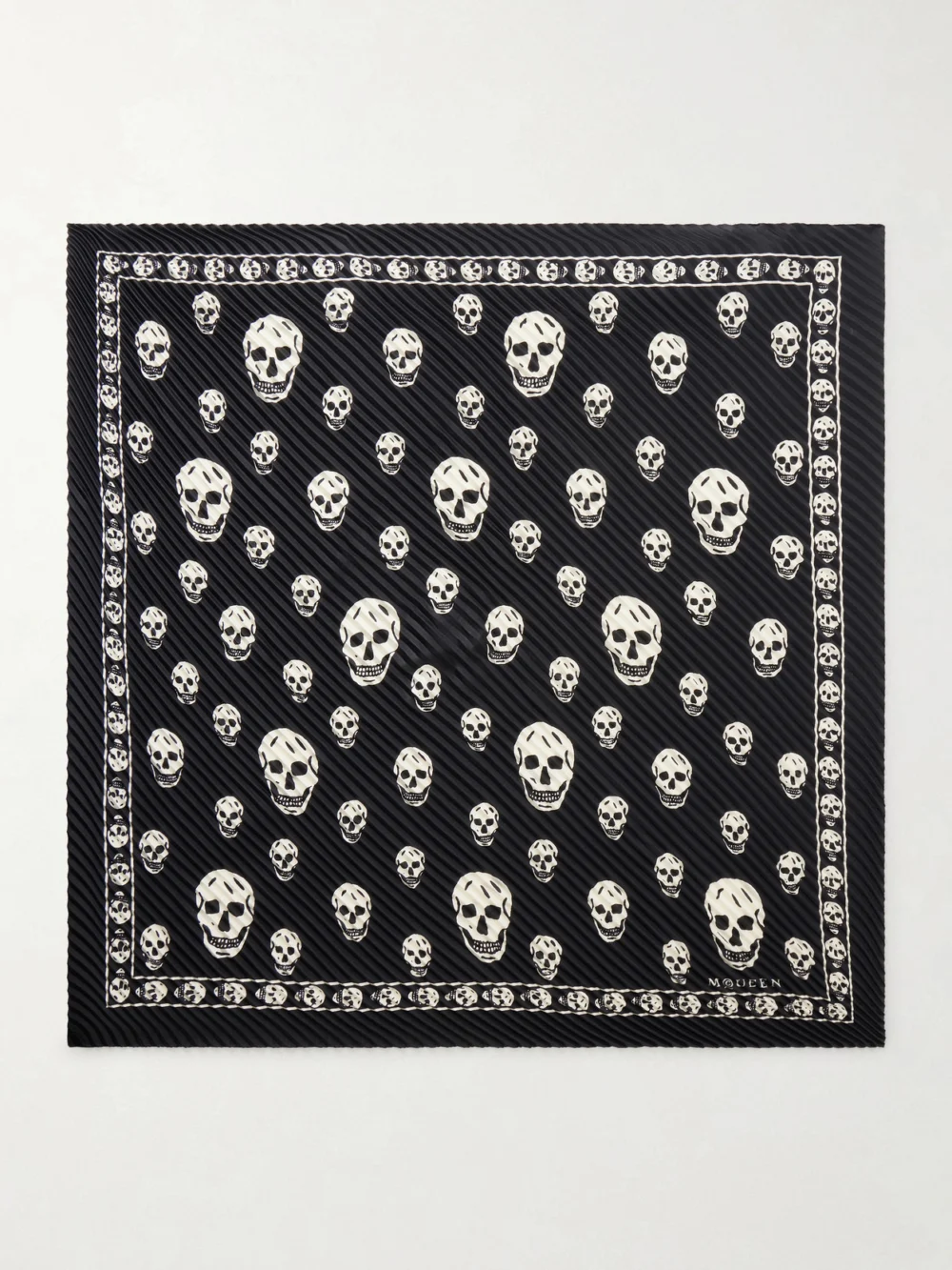 Alexander McQueen Printed Plissé Silk-satin Scarf in black