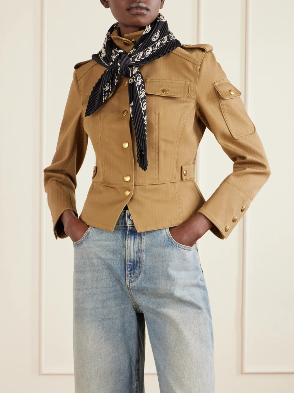Alexander McQueen Printed Plissé Silk-satin Scarf, styled view