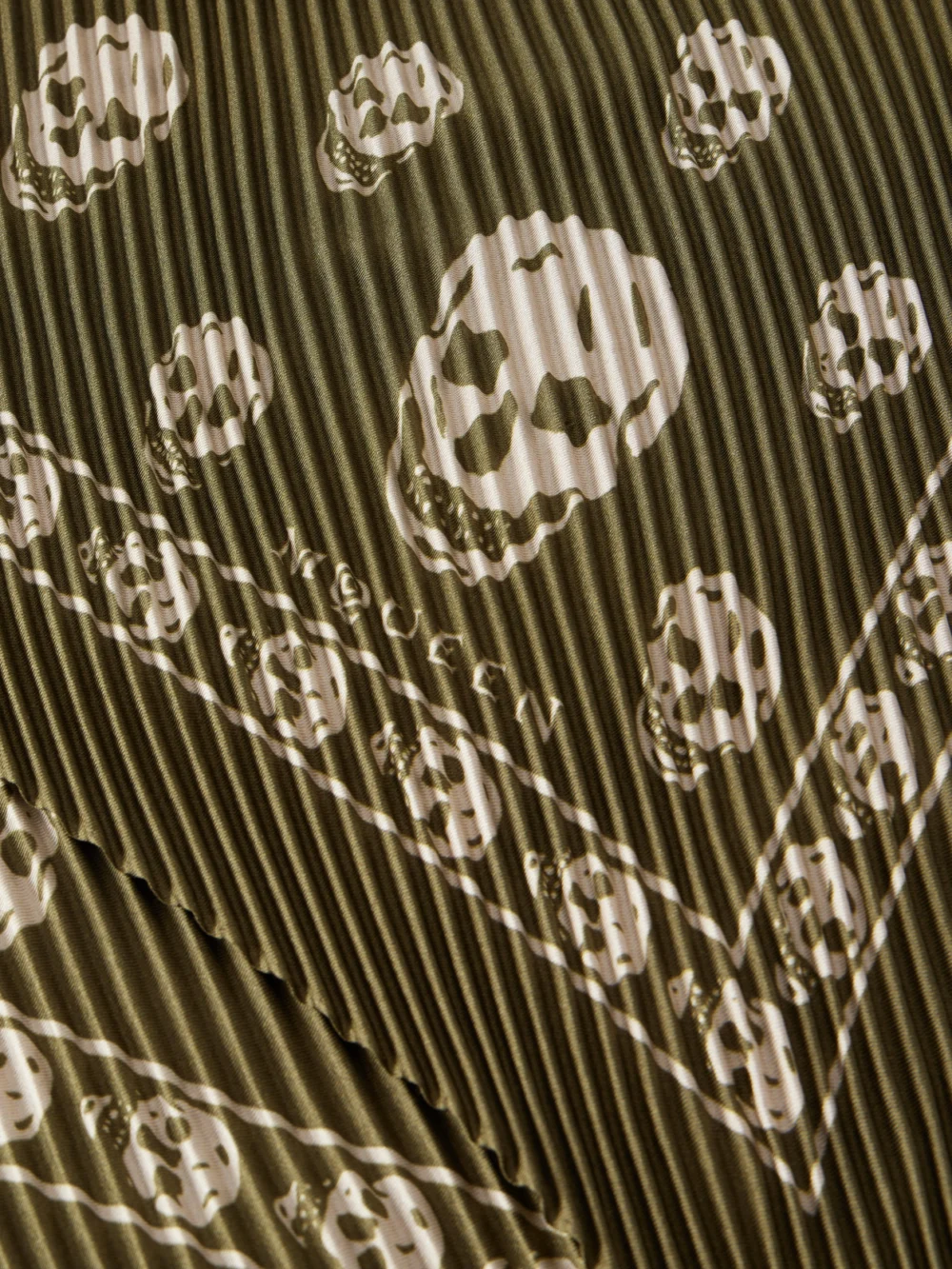 Close-up detail of the Alexander McQueen Printed Plissé Silk-satin Scarf