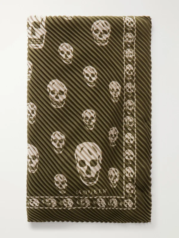Alexander McQueen Printed Plissé Silk-satin Scarf